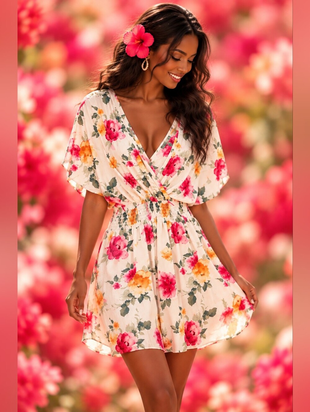White Birch | New Floral Kimono Dress White Small